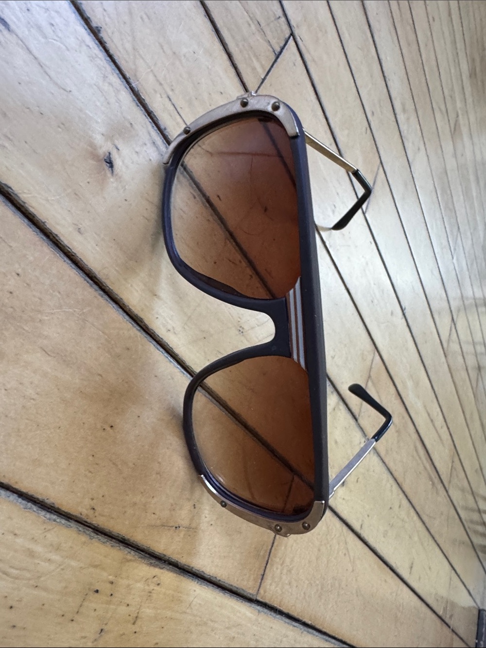Brown Oversized Aviator Sunglasses with Gold Trim